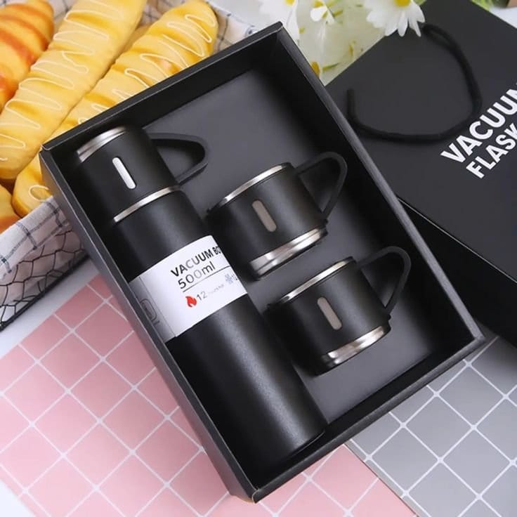 Vacuum Flask Set Black Stainless Steel 12Hr Thermal Insulation Hot And Cold, photo 2