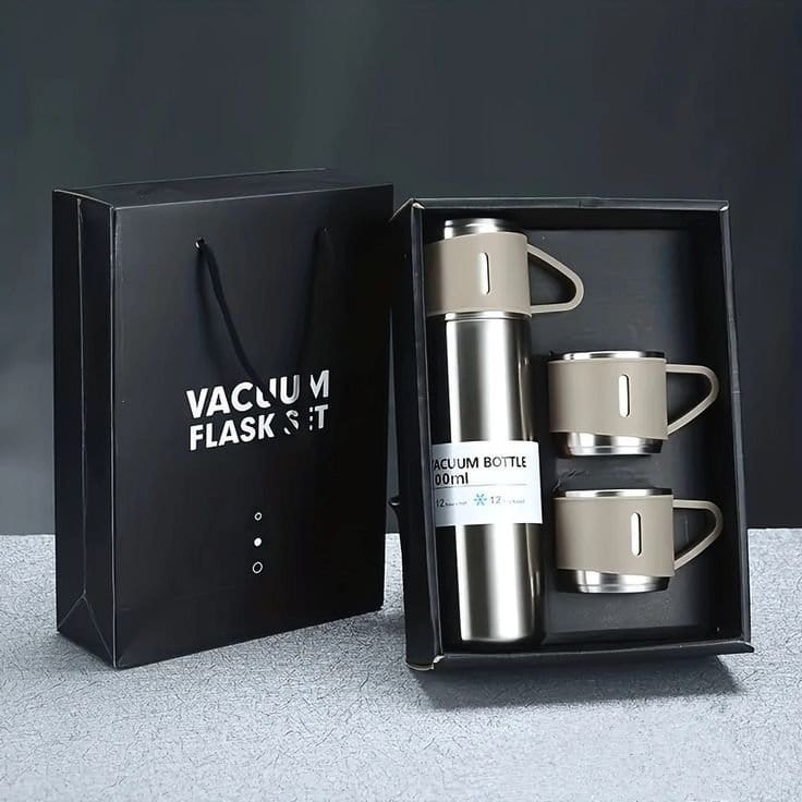 Vacuum Flask Set Black Stainless Steel 12Hr Thermal Insulation Hot And Cold, photo 3