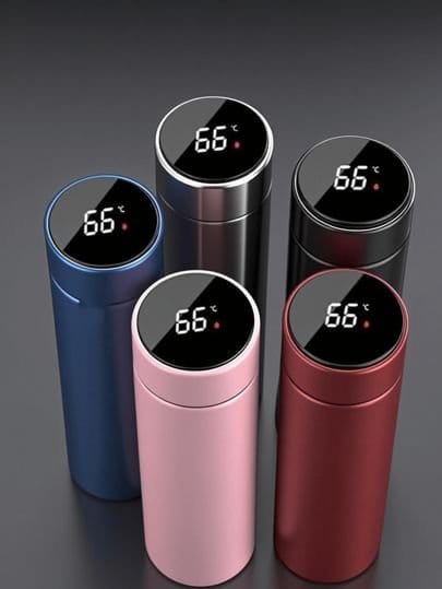 Digital Temperature Display Water Bottle 500ml Stainless Steel Smart Flask Black