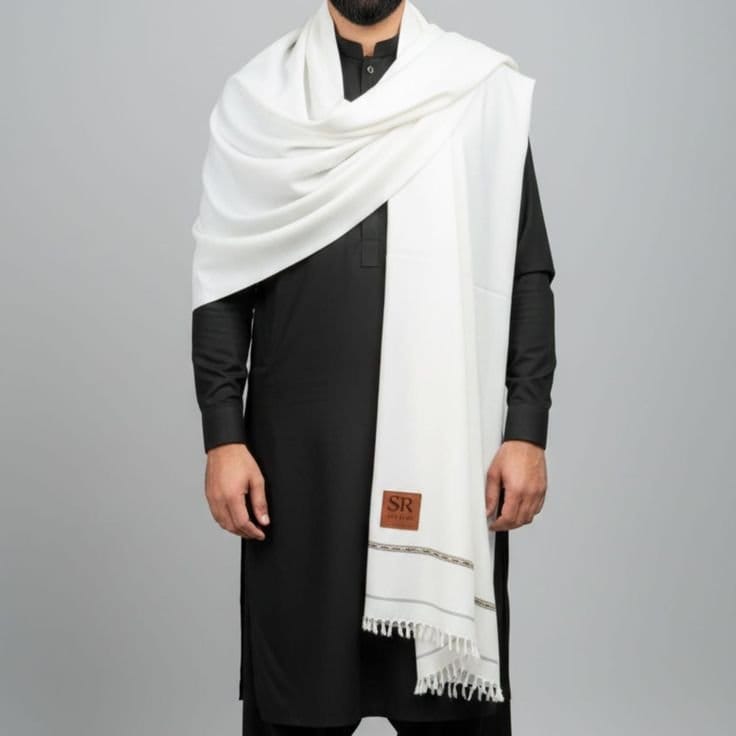 Men’s Woolen Shawl – White, 2.5 Gazz