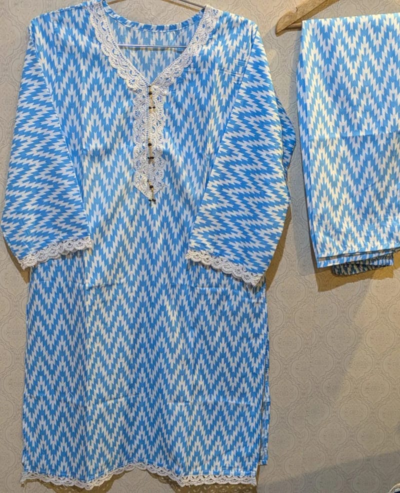 2 Pcs Women's Stitched Cotton Printed Shirt And Trouser, photo 2