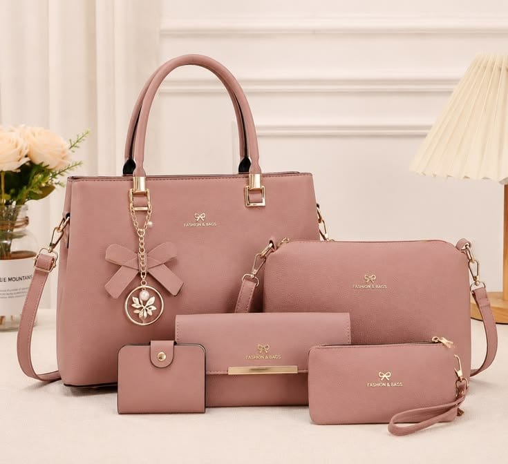 Pink Women's PU Leather 3-Piece Handbag Set - Tote + Crossbody + Clutch, photo 4