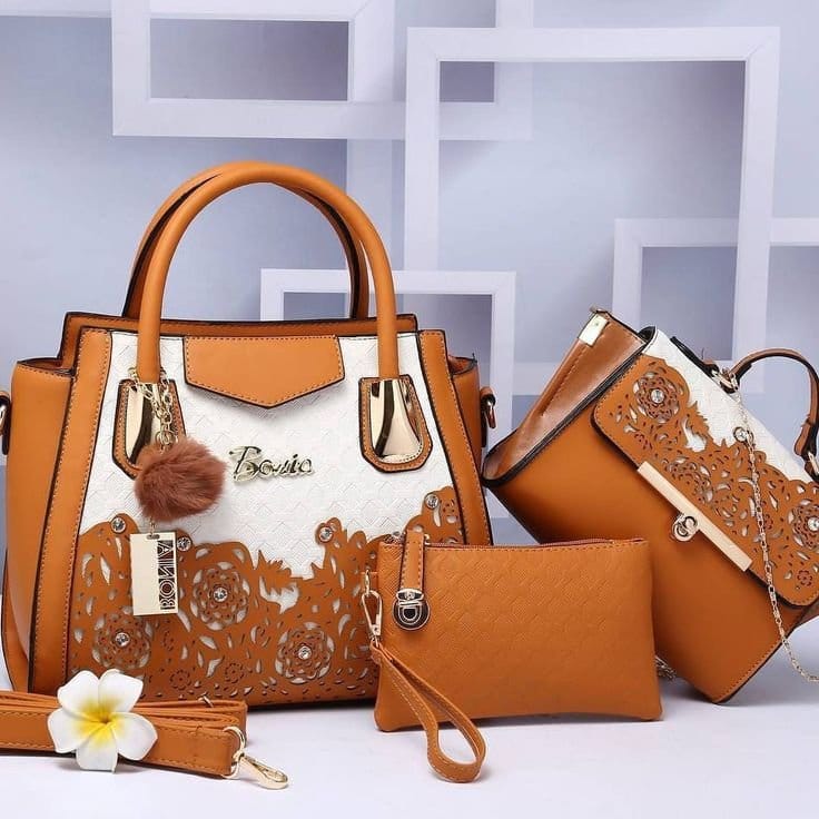 Pink Women's PU Leather 3-Piece Handbag Set - Tote + Crossbody + Clutch, photo 5