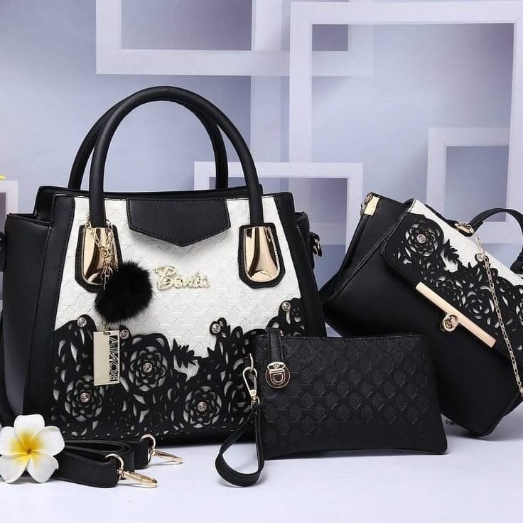 Pink Women's PU Leather 3-Piece Handbag Set - Tote + Crossbody + Clutch, photo 6