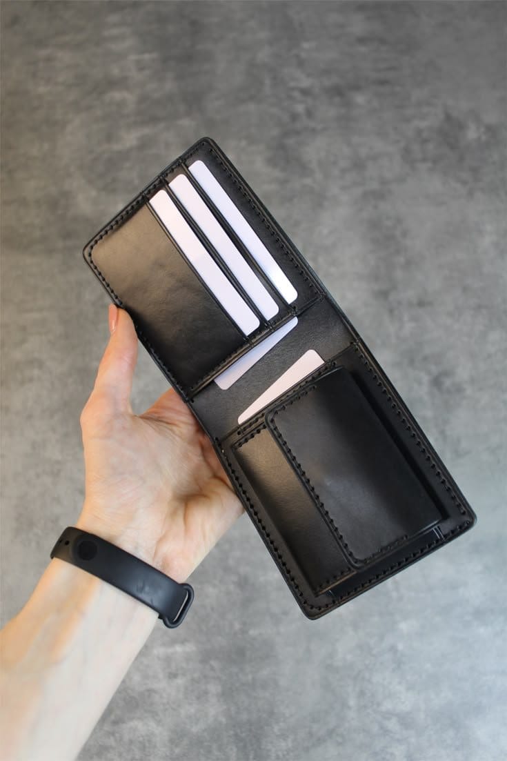 Black Leather Wallet for Men - Multiple Card Slots - Lightweight, photo 2