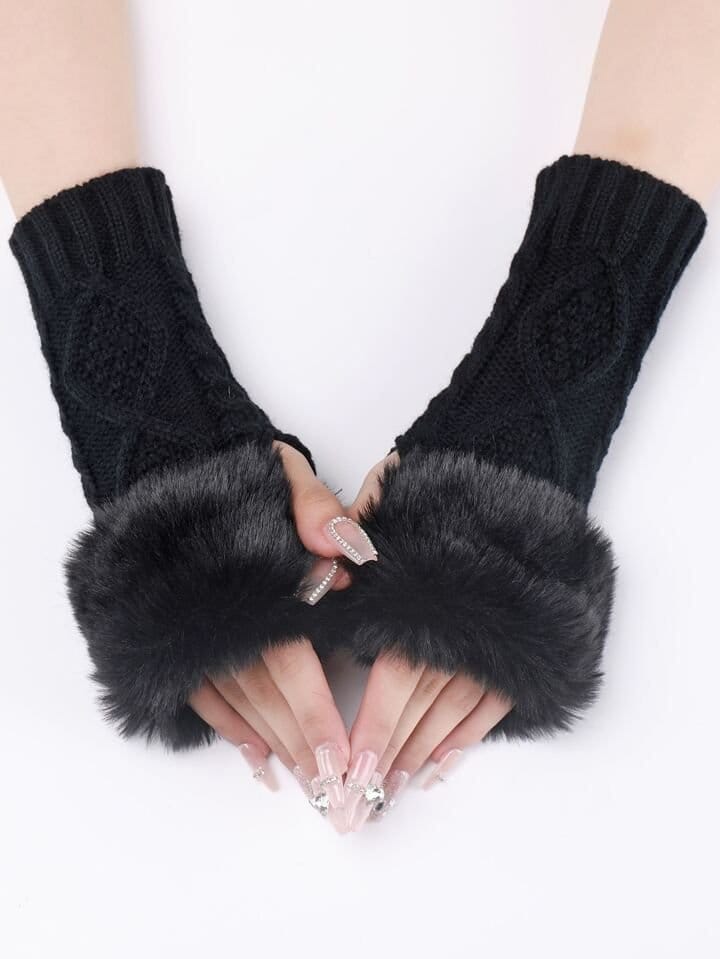 Winter Fingerless Gloves With Fur - Pack Of 1 (2 Pcs Pair)