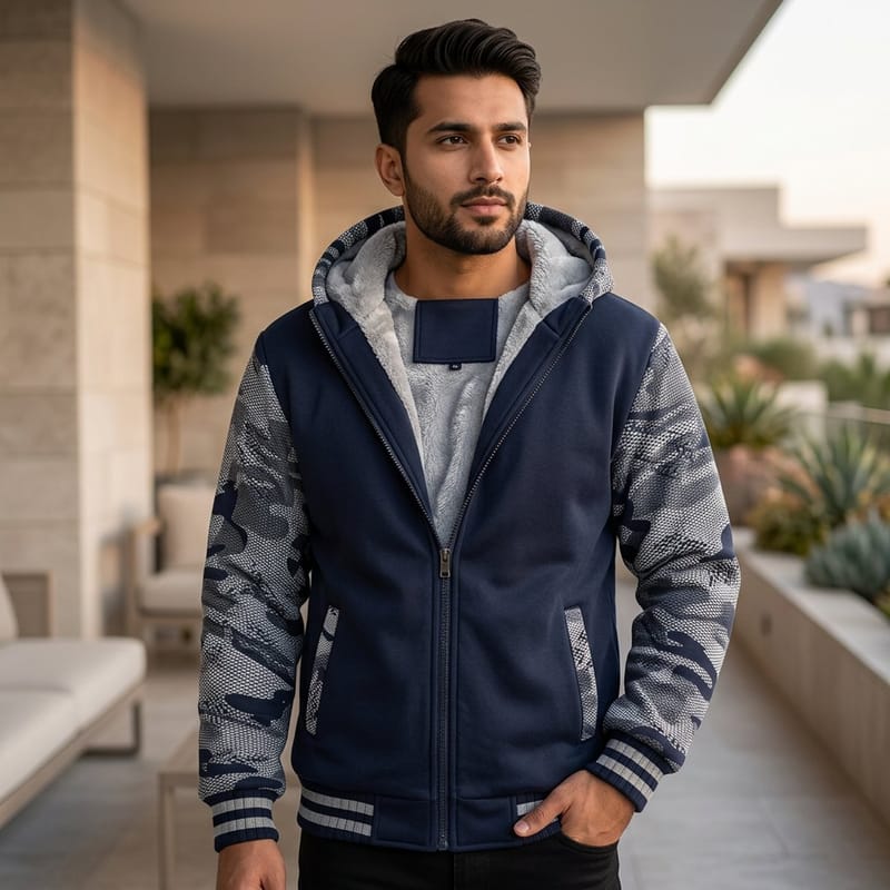 Men's Fleece Lined Hooded Cardigan - Large Plus Size Winter Coat With Zipper