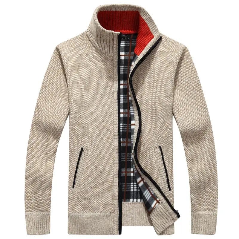 Men's Fleece Lined Knit Jacket - Autumn Plus Size Warm Jacket For Men