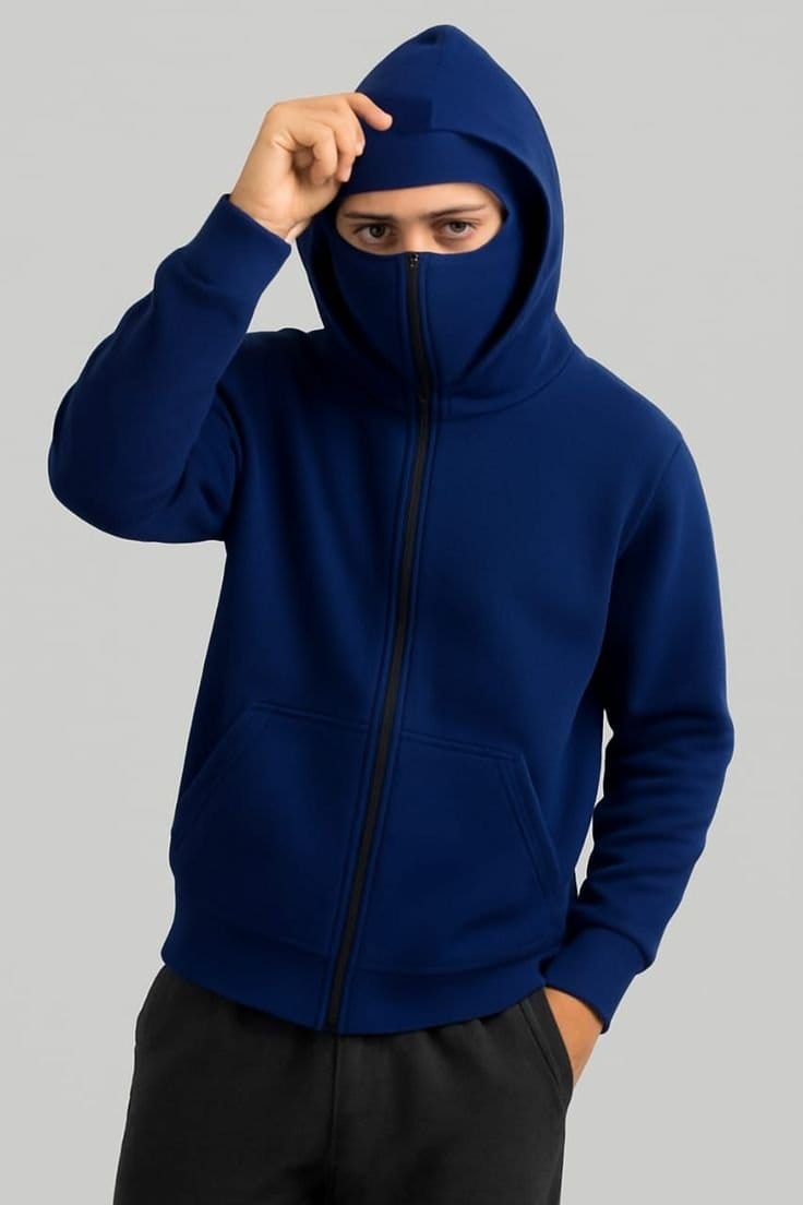 Heavyweight Fleece Hoodie Navy Blue For Men - Premium Winter Zipper Hoodie, photo 4