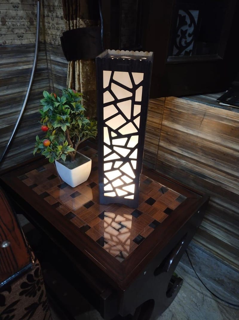 Wooden Night Lamp With Geometric Pattern - Modern Bedside Lamp For Home Office Bedroom, photo 4