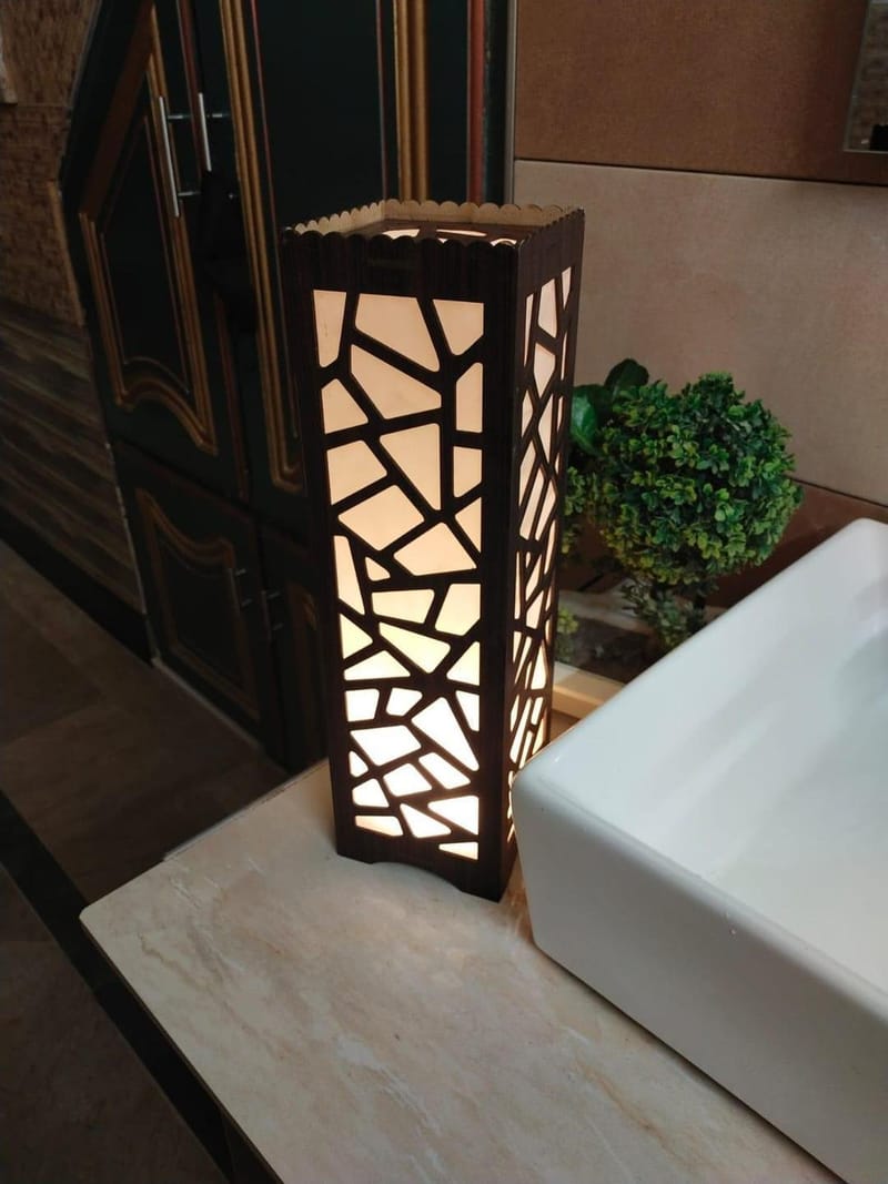Wooden Night Lamp With Geometric Pattern - Modern Bedside Lamp For Home Office Bedroom, photo 2
