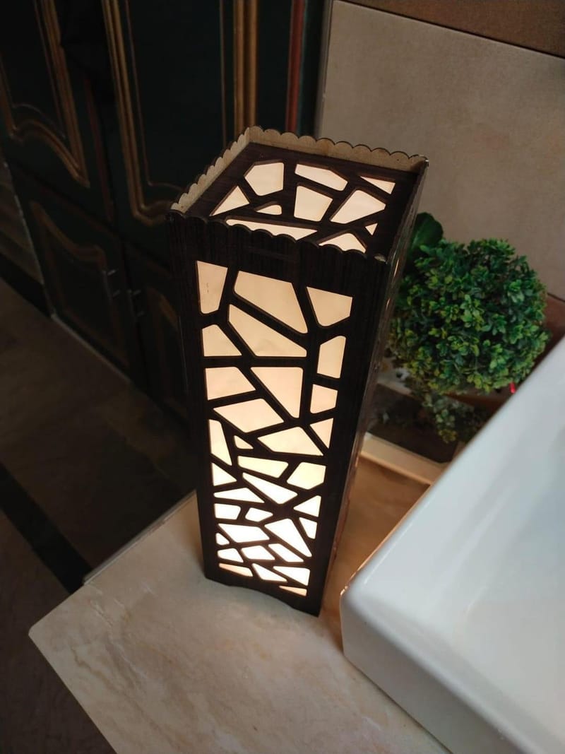 Wooden Night Lamp With Geometric Pattern - Modern Bedside Lamp For Home Office Bedroom, photo 5