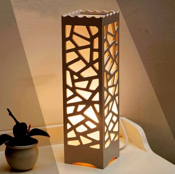 Wooden Night Lamp With Geometric Pattern - Modern Bedside Lamp For Home Office Bedroom, photo 6
