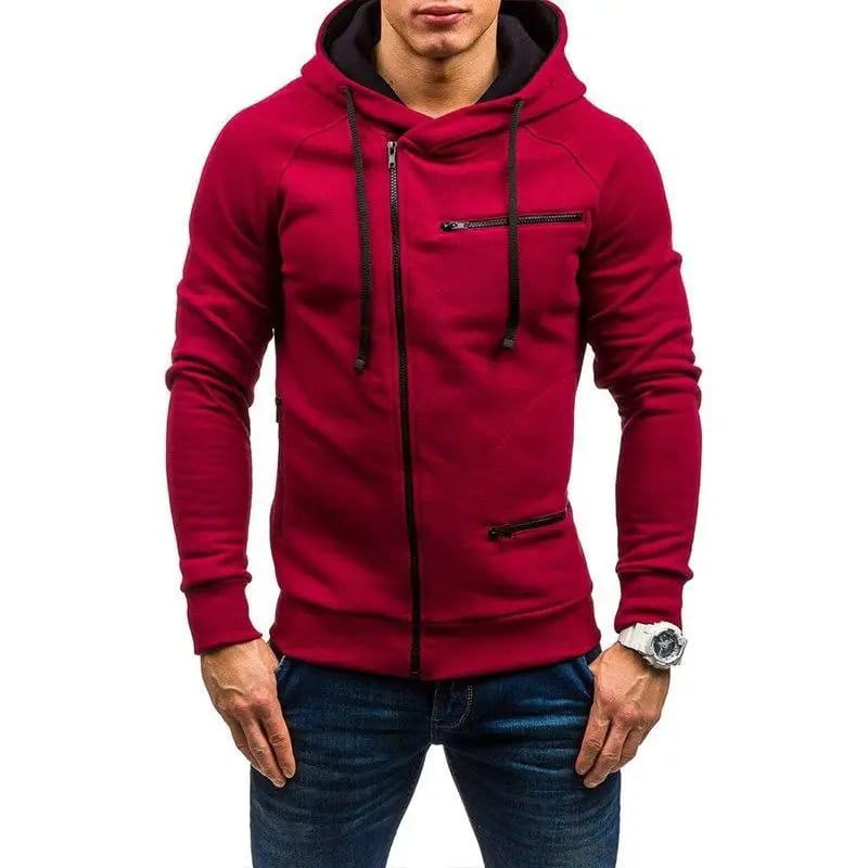 Men Black Hooded Fleece Jacket With Blue Zips - Winter Warm Gym & Casual Zipper Hoodie For Men, photo 4