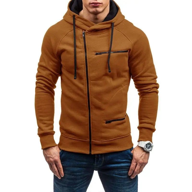 Men Black Hooded Fleece Jacket With Blue Zips - Winter Warm Gym & Casual Zipper Hoodie For Men, photo 2