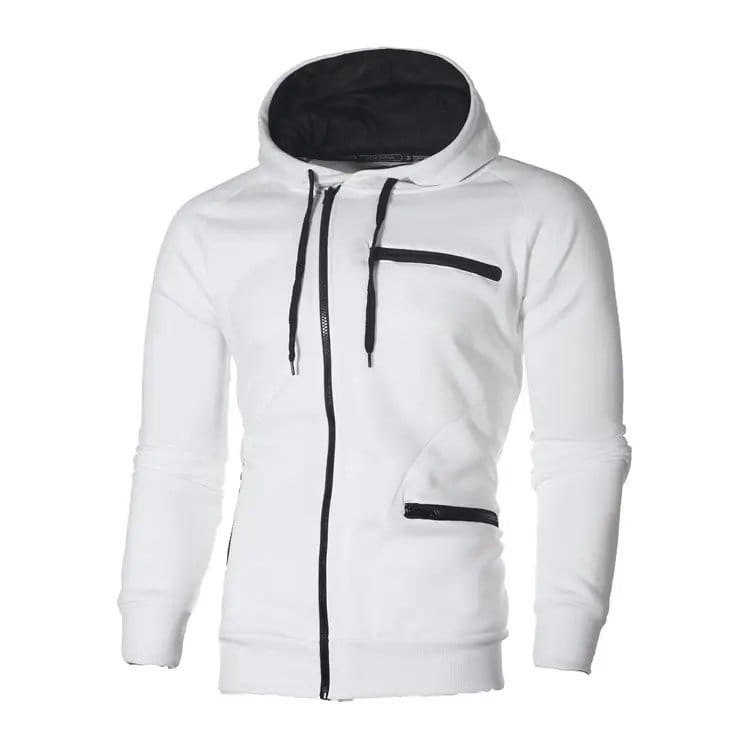 Men Black Hooded Fleece Jacket With Blue Zips - Winter Warm Gym & Casual Zipper Hoodie For Men, photo 5