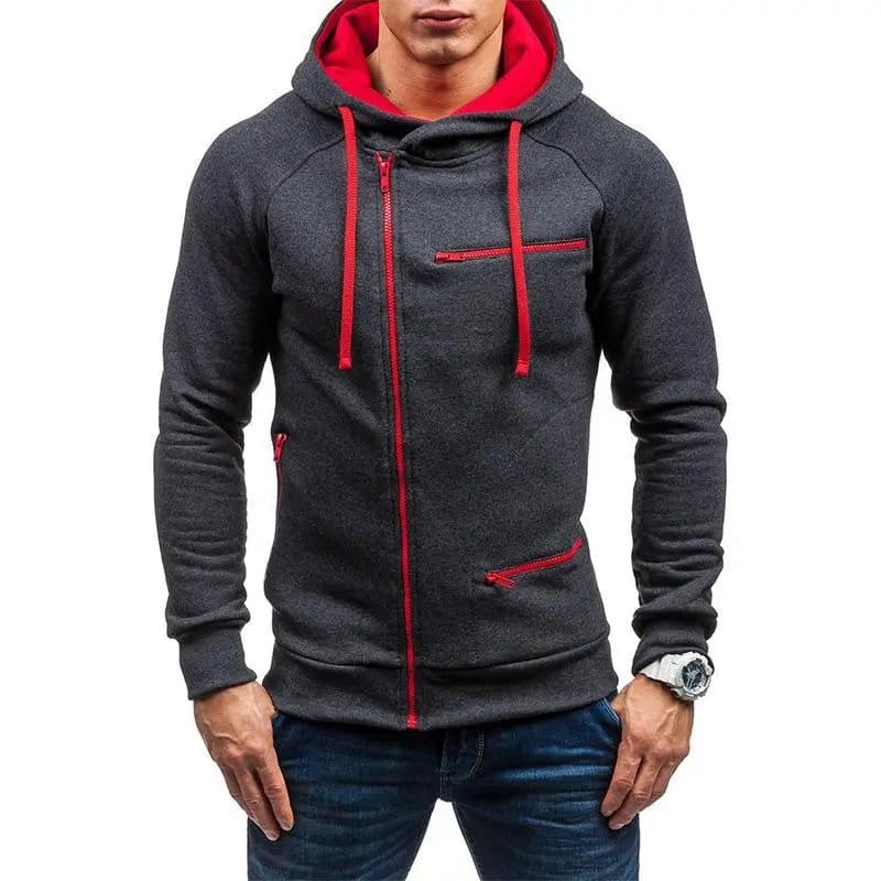 Men Black Hooded Fleece Jacket With Blue Zips - Winter Warm Gym & Casual Zipper Hoodie For Men, photo 3