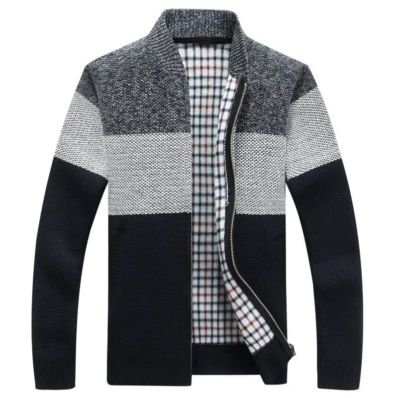 Men's Thick Velvet Zipper Cardigan - Autumn Winter Warm Coat - Premium Velvet V-Neck Sweater Jacket For Men, photo 5
