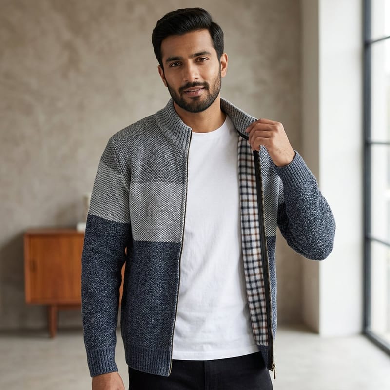 Men's Thick Velvet Zipper Cardigan - Autumn Winter Warm Coat - Premium Velvet V-Neck Sweater Jacket For Men