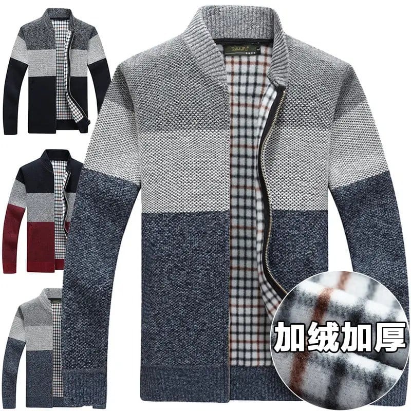 Men's Thick Velvet Zipper Cardigan - Autumn Winter Warm Coat - Premium Velvet V-Neck Sweater Jacket For Men, photo 6
