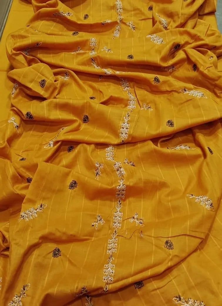Embroidered Mustard Fabric