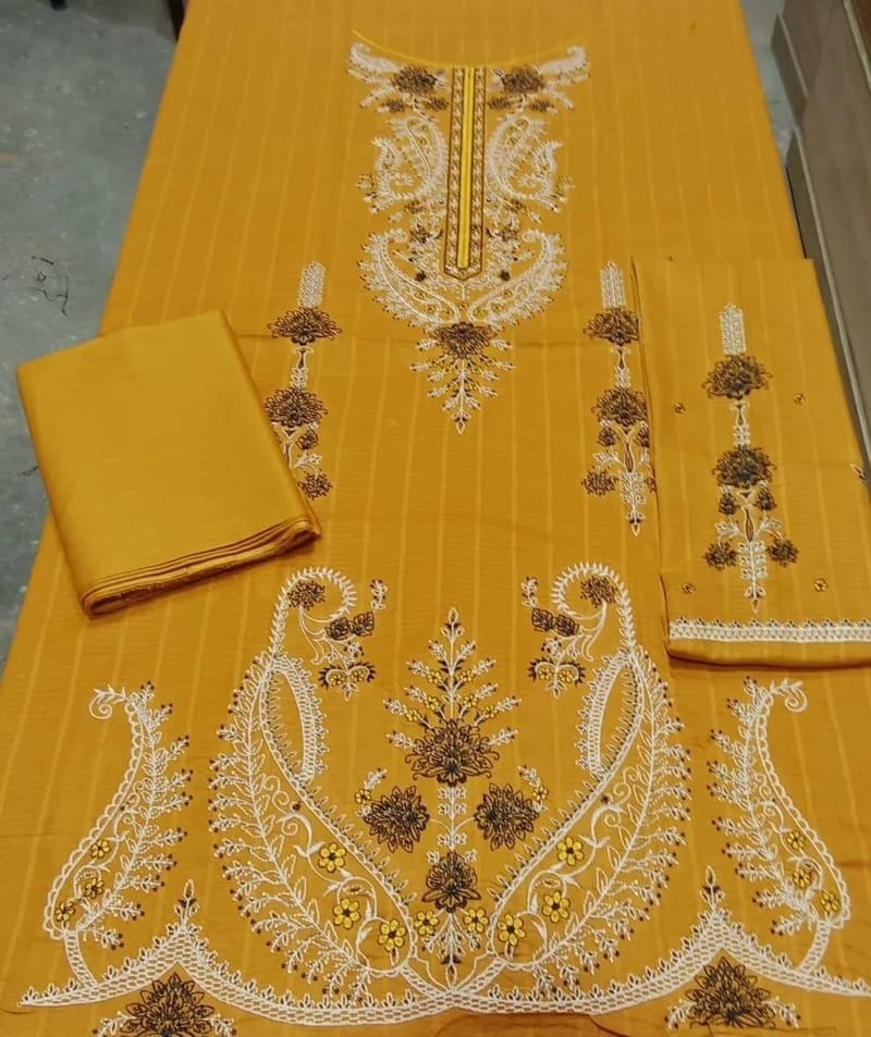 Embroidered Mustard Fabric, photo 3