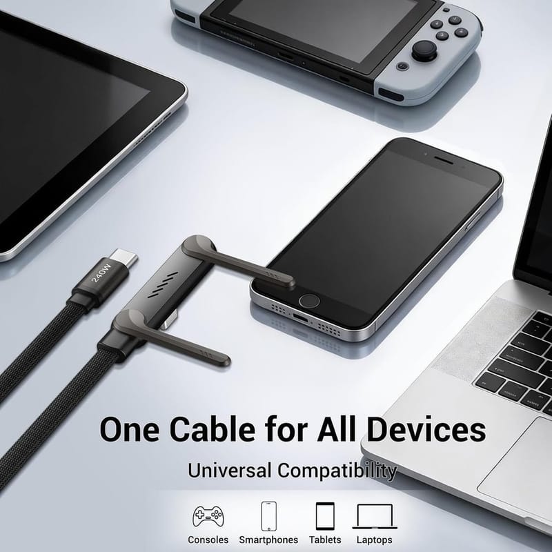 240W Type-C Fast Charging Cable with Built-in Phone Stand – 1.5M, photo 3