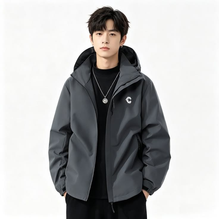 Men's Korean Style Hooded Windbreaker Jacket - Navy Blue 4XL, photo 3