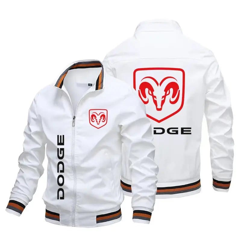 Men's White Dodge Logo Zipper Jacket - Autumn Collection | Premium Sports Jacket