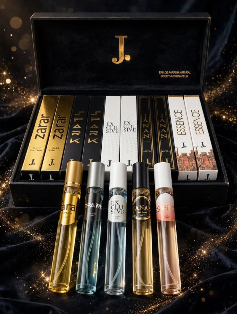5 in 1 J. Pocket Perfume Set - 35ML Each - Alcohol Free | Black Gold Edition | For Men & Women | Gift Box, photo 3