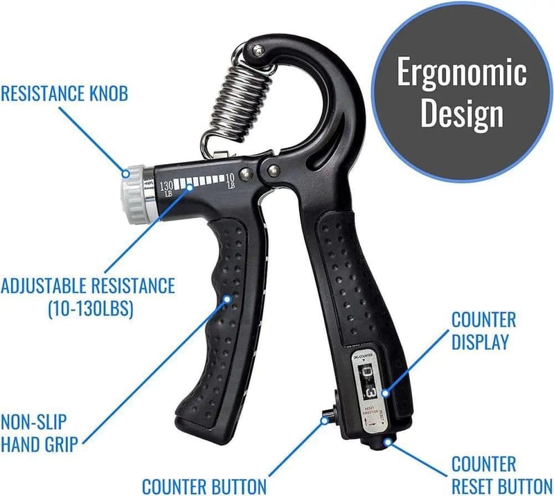 Adjustable Resistance Hand Grip Trainer 10-130lbs Black ABS with Digital Counter, photo 2