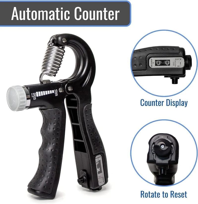 Adjustable Resistance Hand Grip Trainer 10-130lbs Black ABS with Digital Counter, photo 4