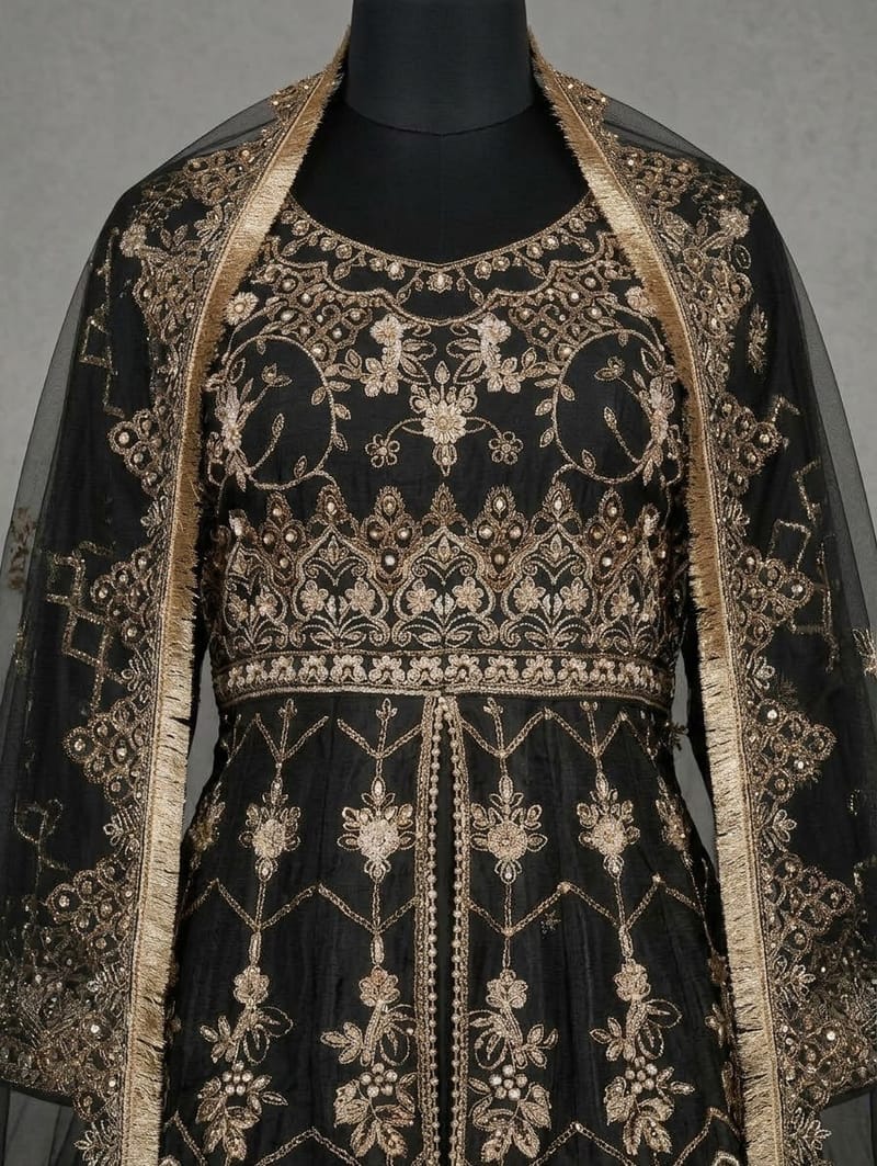 Embroidered Black Anarkali maxi