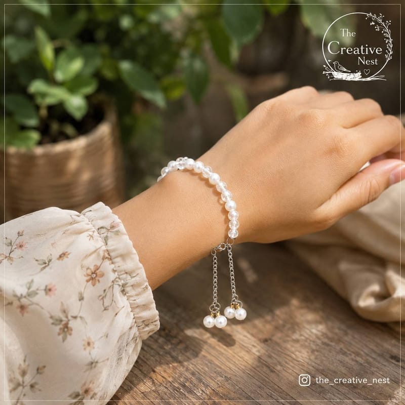 White double shaded cracked beads bracelet, photo 2