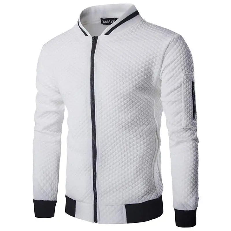 Men's White Quilted Zipper Jacket with Contrast Trim - Winter Bomber, photo 6