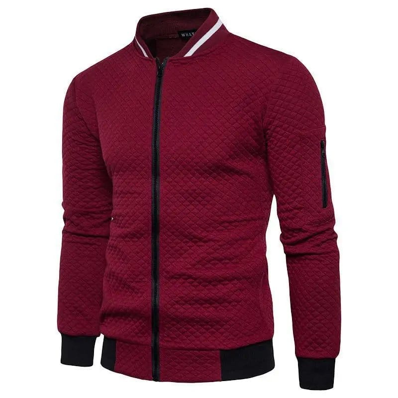 Men's White Quilted Zipper Jacket with Contrast Trim - Winter Bomber, photo 3