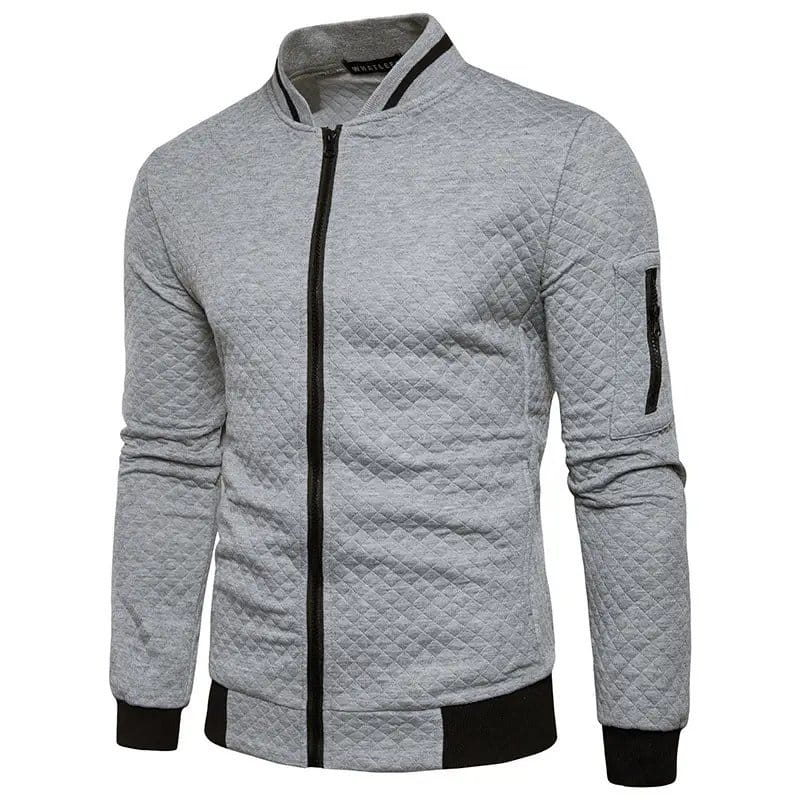 Men's White Quilted Zipper Jacket with Contrast Trim - Winter Bomber, photo 5