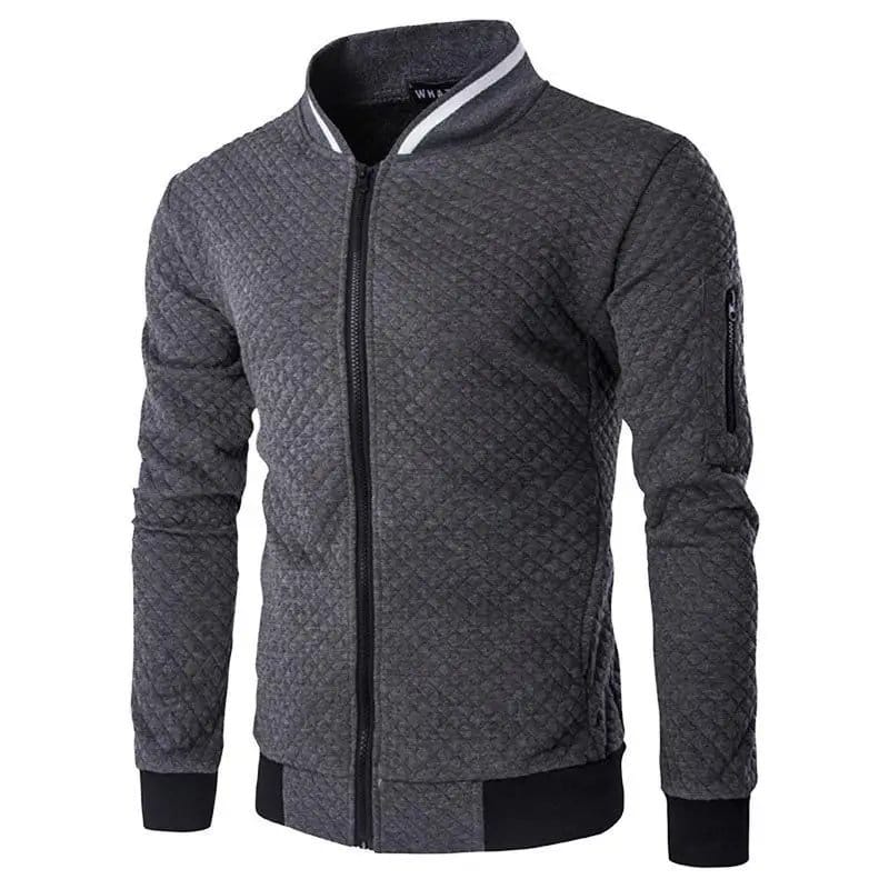 Men's White Quilted Zipper Jacket with Contrast Trim - Winter Bomber, photo 4