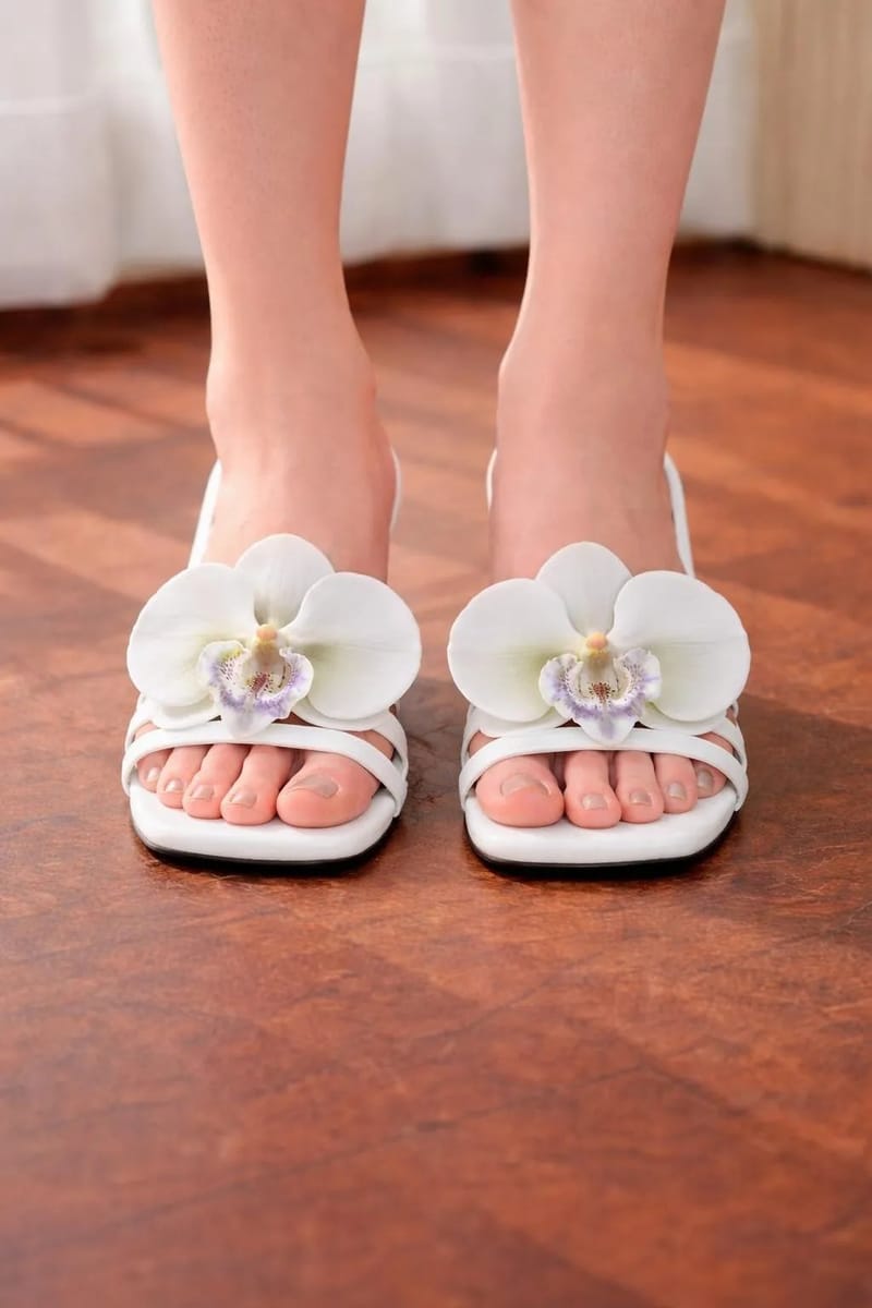 Women's White Floral Rexine Block Heels - Fancy Party Wear, photo 3