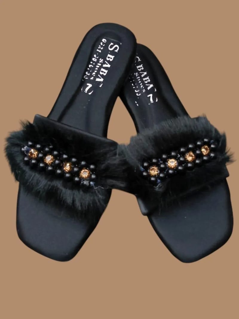 Women's Black Synthetic Leather Rhinestone Flats - Fancy Formal Wear, photo 2