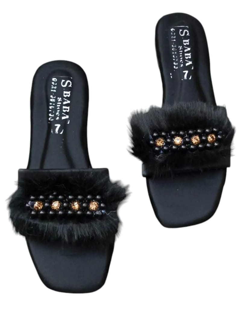 Women's Black Synthetic Leather Rhinestone Flats - Fancy Formal Wear, photo 5