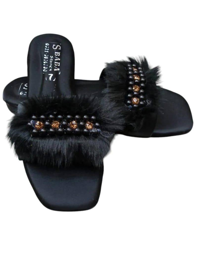 Women's Black Synthetic Leather Rhinestone Flats - Fancy Formal Wear, photo 6