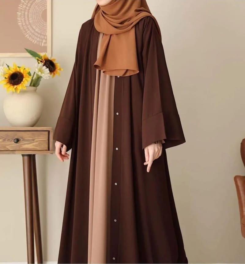 Women's Brown China Georgette Abaya 55" with Stoller - Modest Wear