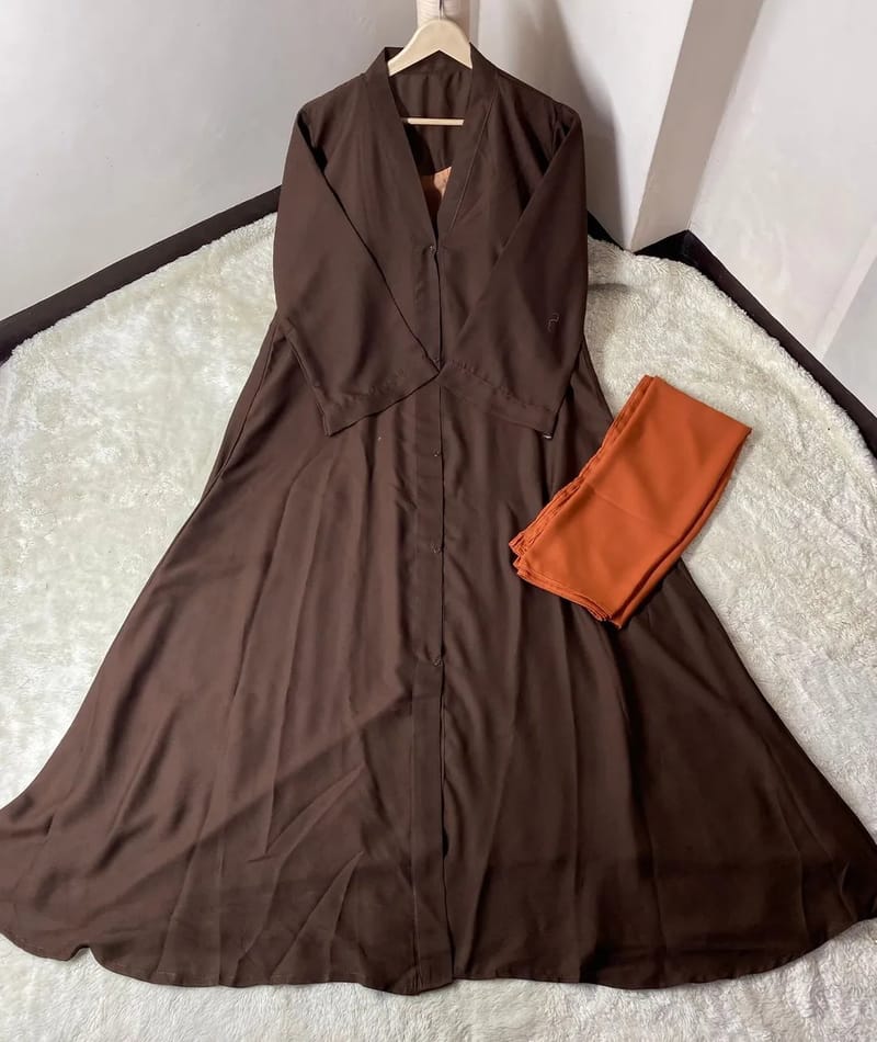 Women's Brown China Georgette Abaya 55" with Stoller - Modest Wear, photo 4