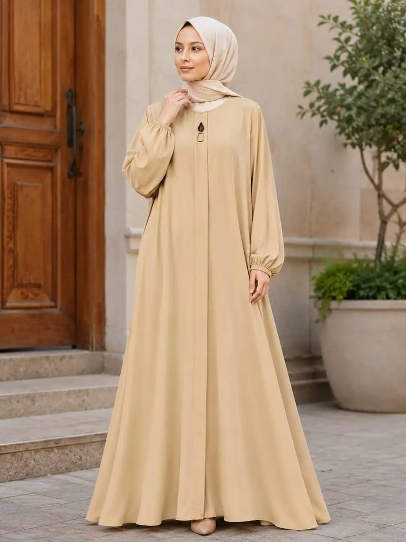 Women's Brown China Georgette Abaya 55" with Stoller - Modest Wear, photo 5
