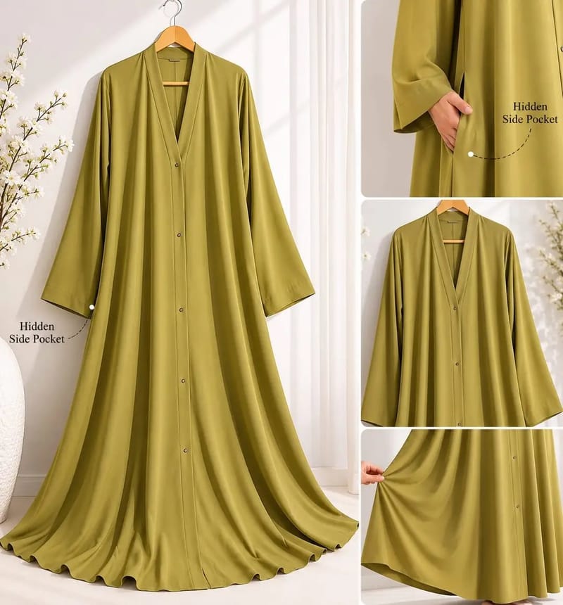 Women's Brown China Georgette Abaya 55" with Stoller - Modest Wear, photo 6