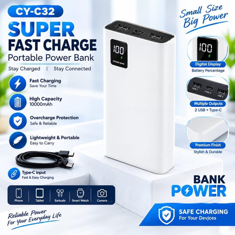 A stylish white portable power bank featuring a digital battery display and a clean, compact design. Ideal for keeping c, photo 2