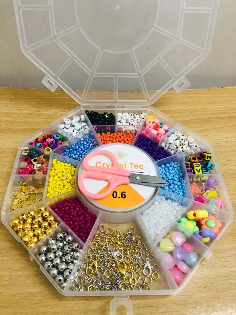 Large Mixed Decorative Beads Box with Sticker Sheet for Bracelets and Lockets