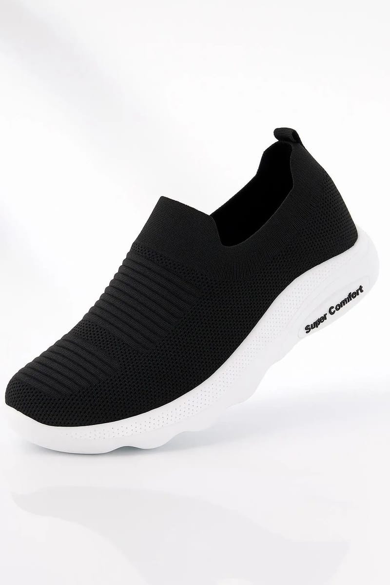 Women's Black Slip-On Casual Sneakers - Breathable Daily Wear Shoes