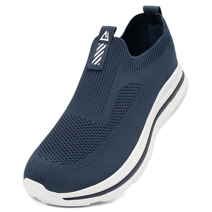 Men's Blue Slip-On Walking Sneakers - Breathable Canvas Casual Shoes